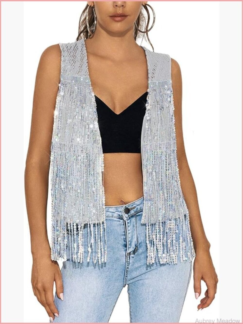 Sequin Sleeveless Vest Open Front Cardigan Sparkly Waistcoat Jackets